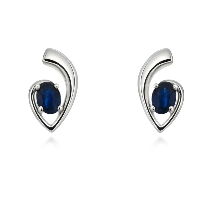 Boucles d oreilles Or Blanc Saphir Ovale 4x3mm